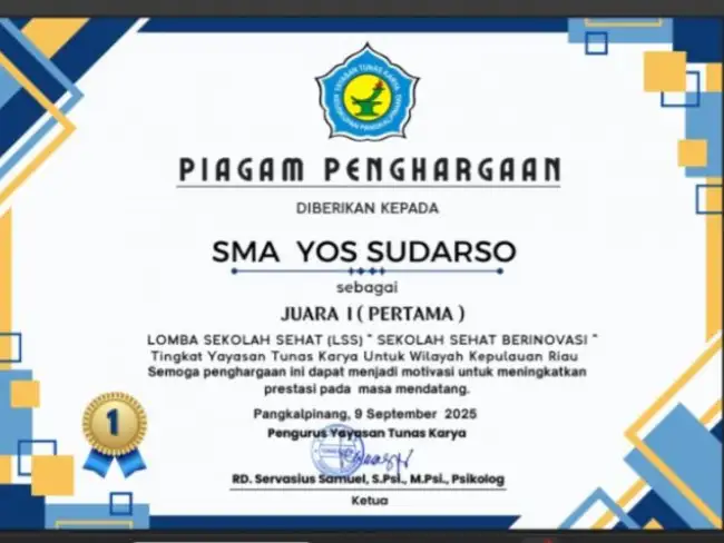 SMA Yos Sudarso Batam Juarai Lomba Sekolah Sehat 2025